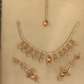 1 Carat Morganite Necklace, Earring & Tikka Set