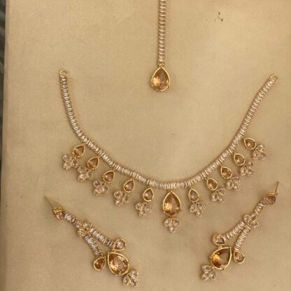 1 Carat Morganite Necklace, Earring & Tikka Set