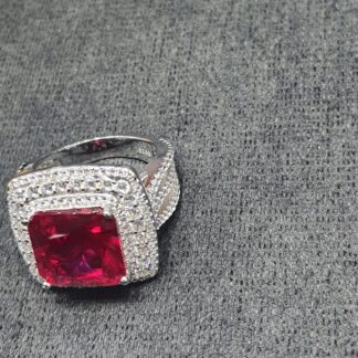 925 Sterling Silver Ring with Simulated Ruby and Cubic Zirconia Accents
