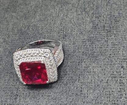 925 Sterling Silver Ring with Simulated Ruby and Cubic Zirconia Accents