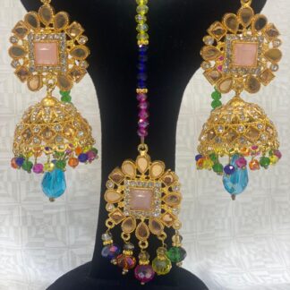 Multicolored Beaded and Rhinestone Chandelier Earrings