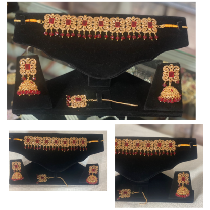 Fiery Red Stone Choker and Stud Set