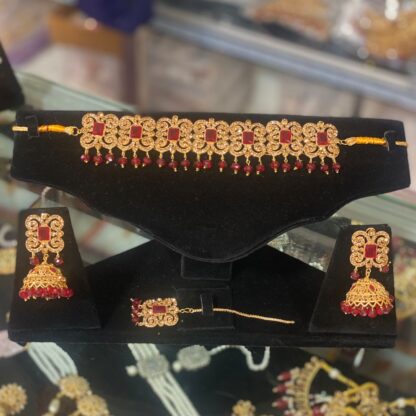 Fiery Red Stone Choker and Stud Set