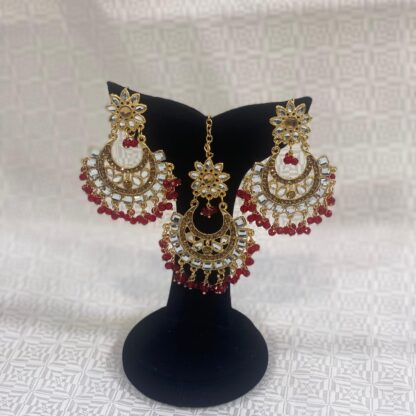 Gold Maang Tikka and Earrings Set with Red Accents