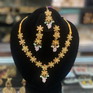 Bridal Copper Gold Plated Jewelry Set with Kundan & Pearl Detailing