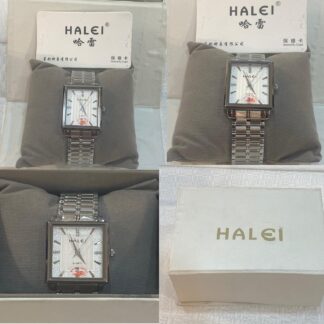 Halei Square Stainless Steel Watch with White Dial
