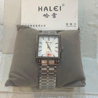 Halei Square White Dial Stainless Steel Watch