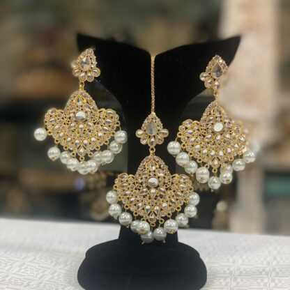 Kundan and Pearl Chandbali Earrings