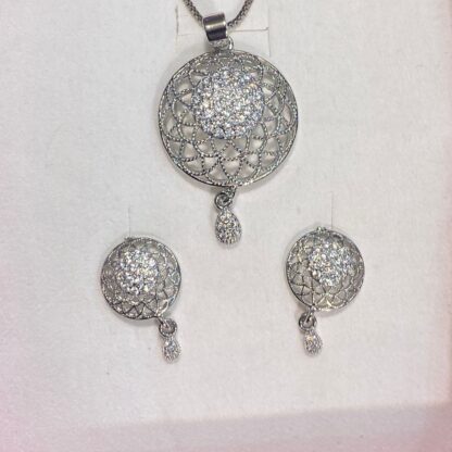 Moonstone Halo Pendant and Earring Set