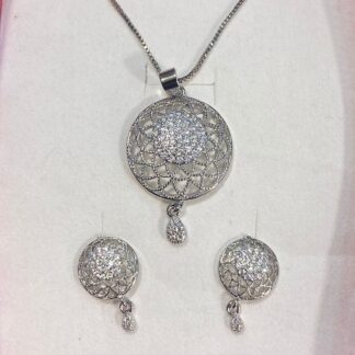 Moonstone Halo Pendant and Earring Set