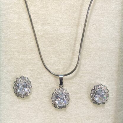 Octagon Moonstone Pendant and Earring Set