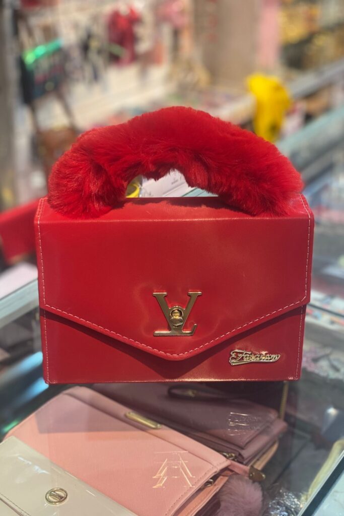 Playful Plush Purse - Red Faux Fur Top Handle Bag