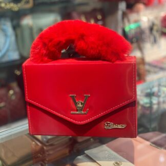 Playful Plush Purse – Red Faux Fur Top Handle Bag