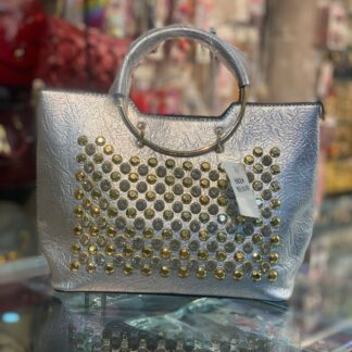 Silver Studded Leather Tote Bag