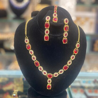 Sparkling Red Stone Necklace and Earring Set