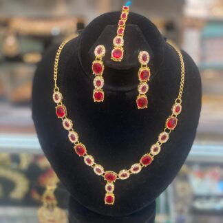 Sparkling Red Stone Necklace and Earring Set