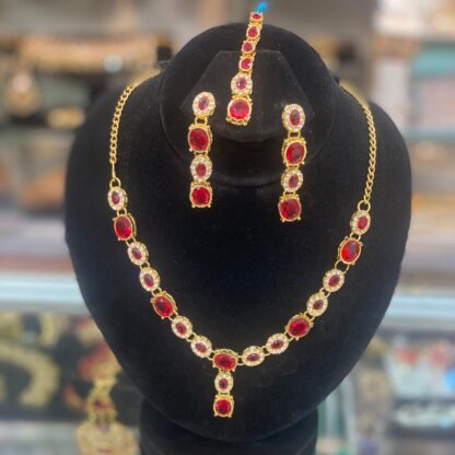 Sparkling Red Stone Necklace and Earring Set