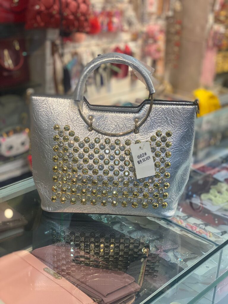 Studded Silver Women’s Leather Tote Bag