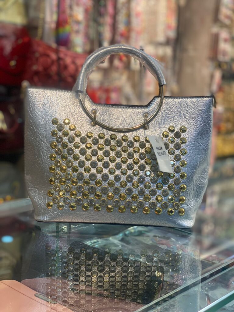 Studded Silver Women’s Leather Tote Bag