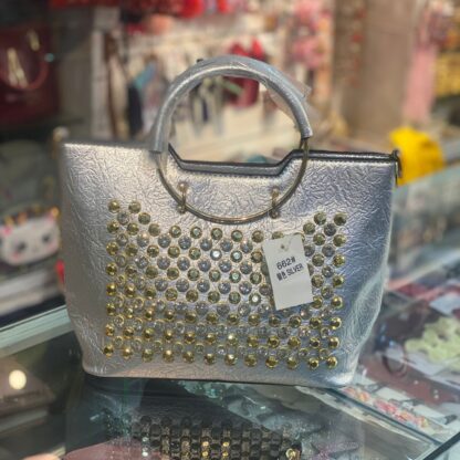 The Eye-Catching Tote Studded Silver Leather Bag