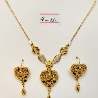 Double Halo 21k Gold Necklace and Earrings Set