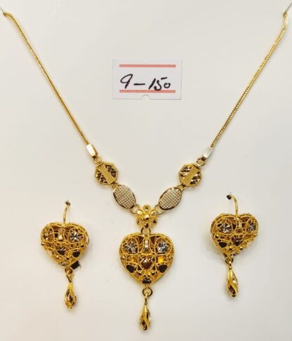 Classic Heart 21k Gold Necklace and Earrings Set