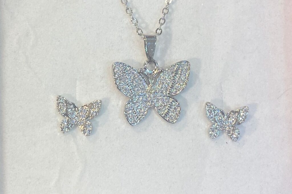 Plated Silver Butterfly Necklace and Earring Set 2