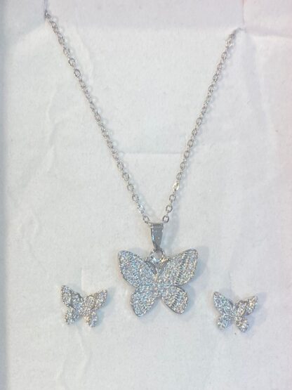 Plated Silver Butterfly Necklace and Earring Set