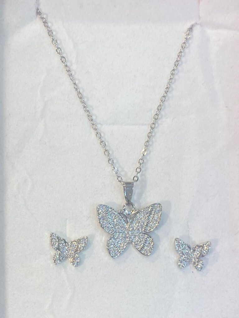 Plated Silver Butterfly Necklace and Earring Set 3