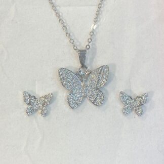 Plated Silver Butterfly Necklace and Earring Set