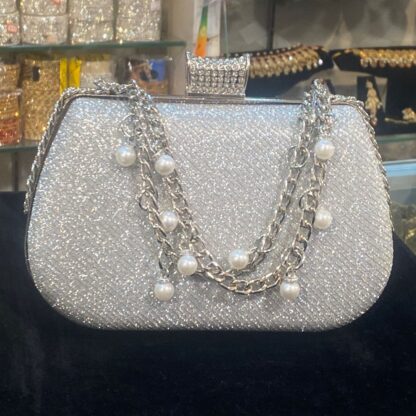 Silver Bridal Clutch with Crystal Embellishment