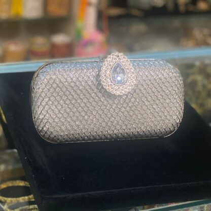 Silver Evening Clutch with Brooch