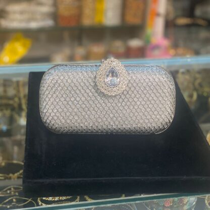 Silver Evening Clutch with Brooch