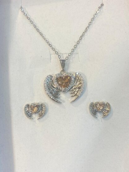 Silver Plated Angel Wings Necklace and Earring Set