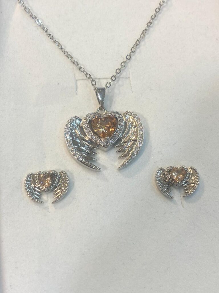 Silver Wing Necklace and Earring Set