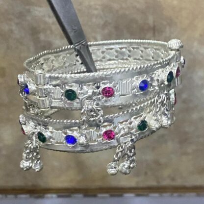 Sterling Silver Geometric Gemstone Bangles