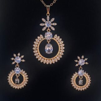 This enchanting pear-shaped pendant set features a luminous moonstone center accented with sparkling cubic zirconia.