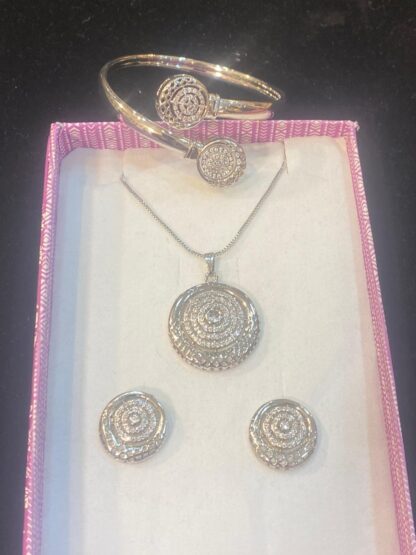 Complete Your Look: Textured Circle Necklace, Earring, and Bangle Set