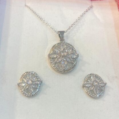 Zircon Flower Pendant and Earring Set