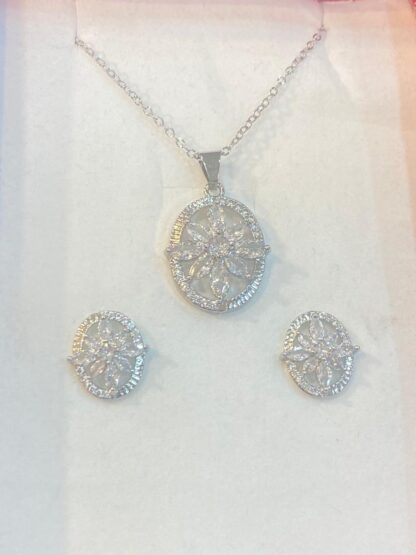 Zircon Flower Pendant and Earring Set