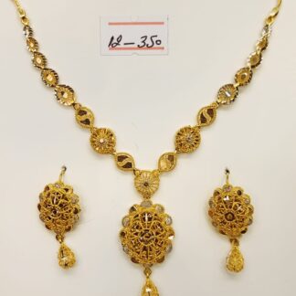 21K Gold Necklace and Earring Set with Clustered Circles