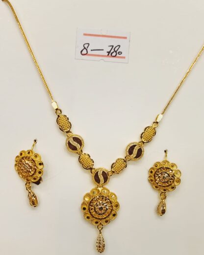 21K Gold Necklace and Earring Set with Delicate Circles