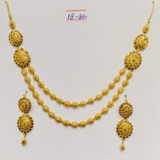 22K Gold Layered Necklace and Earring Set with Textured Detail