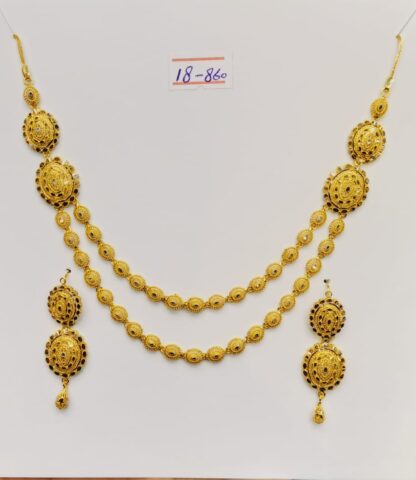 22K Gold Layered Necklace and Earring Set with Textured Detail