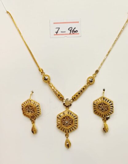 Luxurious 21K Gold Necklace and Earring Set with Interlocking Squares