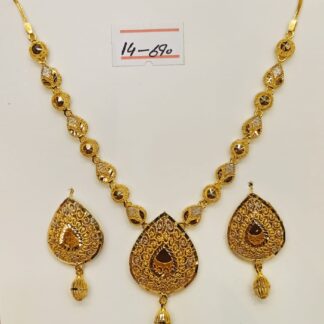 Opulent 21K Gold Necklace and Earring Set with Cascading Teardrops