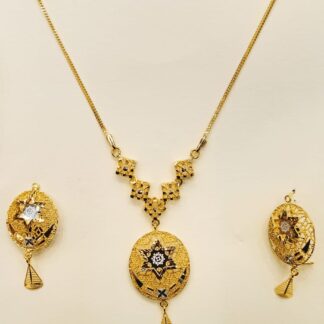 21K Gold Filigree Locket Set with Delicate Box Chain Necklace and Earrings