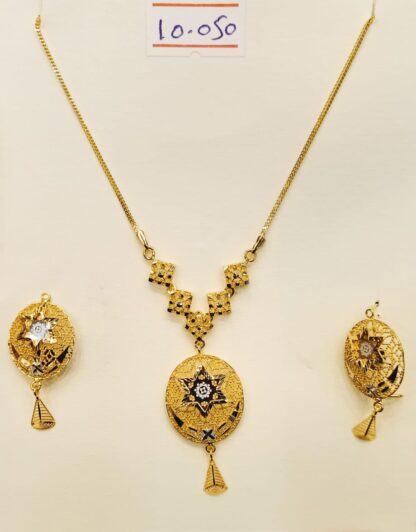 21K Gold Filigree Locket Set with Delicate Box Chain Necklace and Earrings