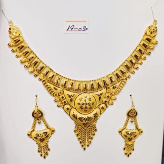 21K Pakistani Gold Filigree Wedding Necklace Set with Earrings