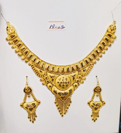 21K Pakistani Gold Filigree Wedding Necklace Set with Earrings